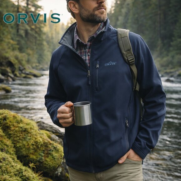 Orvis Full Zip Soft Shell Jacket – XXL – Fleece Lined – Navy